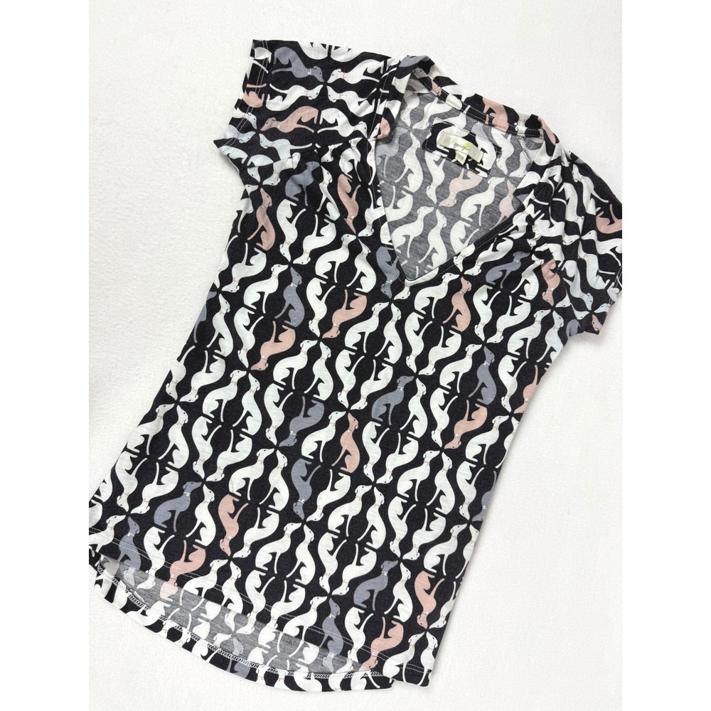Porridge Women's XS Top Short Sleeve V Neck All Over Dog Print